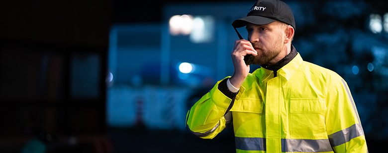 Security Guard using walkie-talkie